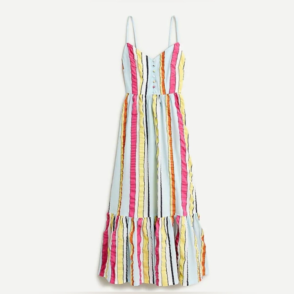 J CREW striped strap dress with ruffle in crinkle fabric size 8